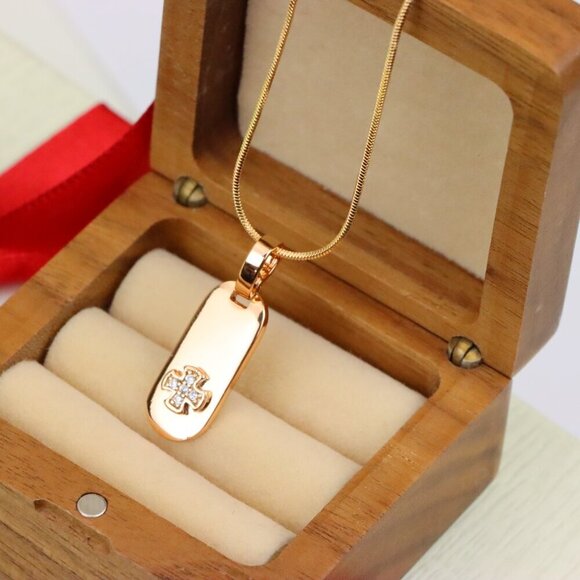 "Rose Gold Bar Pendant with Mini Cross and Crystal Accents, XPPT1253 - Picture 8 of 12